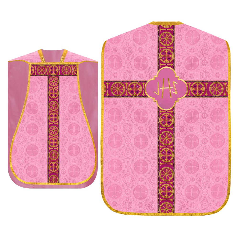 Roman Chasuble Vestment with Spiritual Motif and Ornate Braids