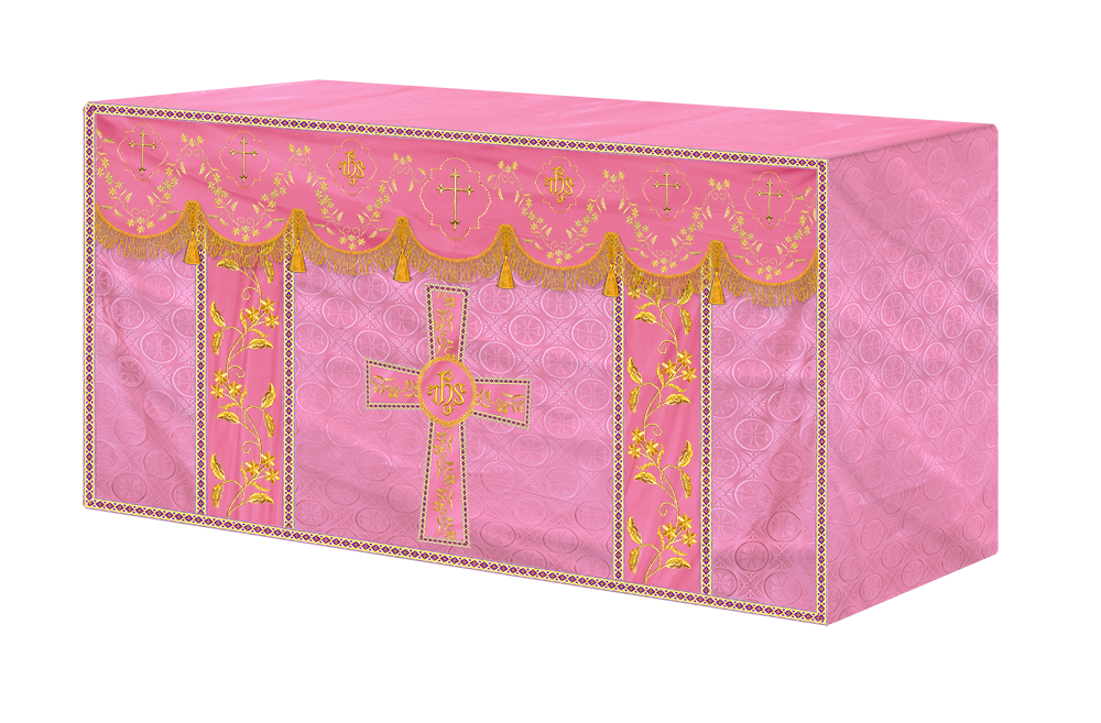 Elegant Embroidered Altar Cloth with Decorative Trim