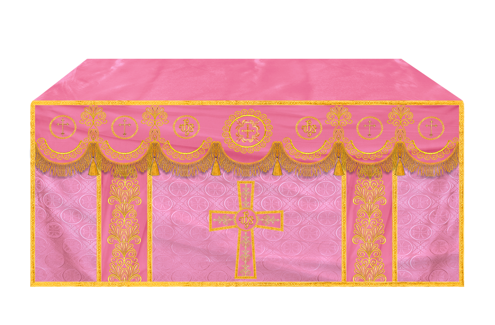 Traditional Altar Cloth Adorned with Embroidered Trims and Motif