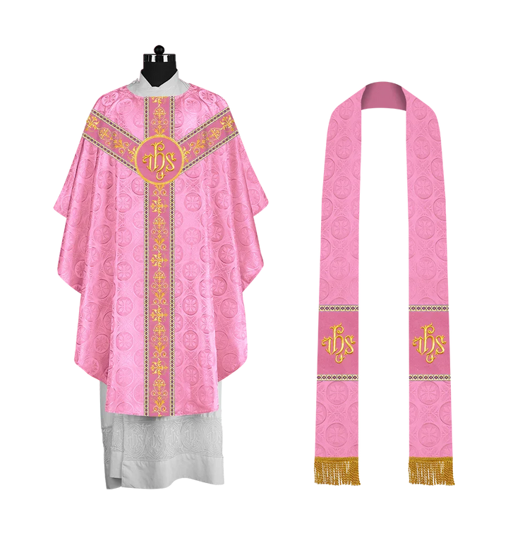 Elegant Gothic Chasuble with Embroidered Motif & Y-type Orphrey