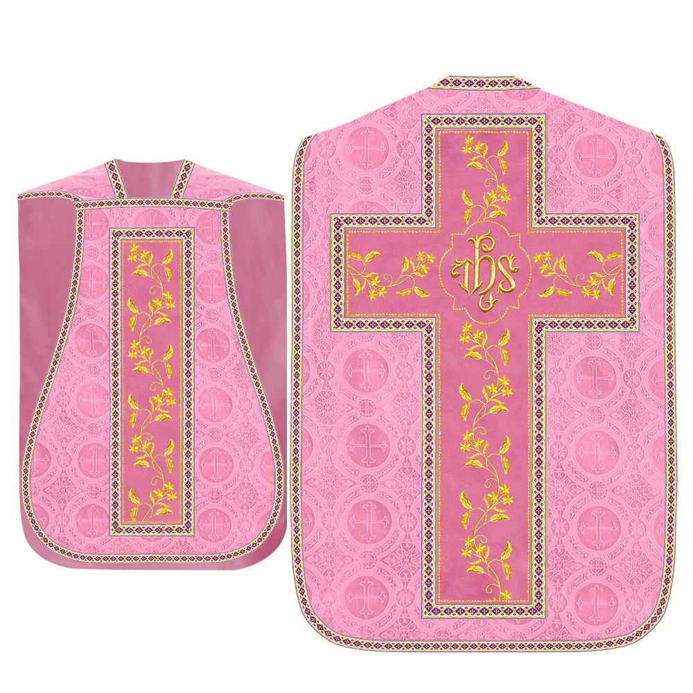 Roman Chasuble Vestment With Floral Design and Trims