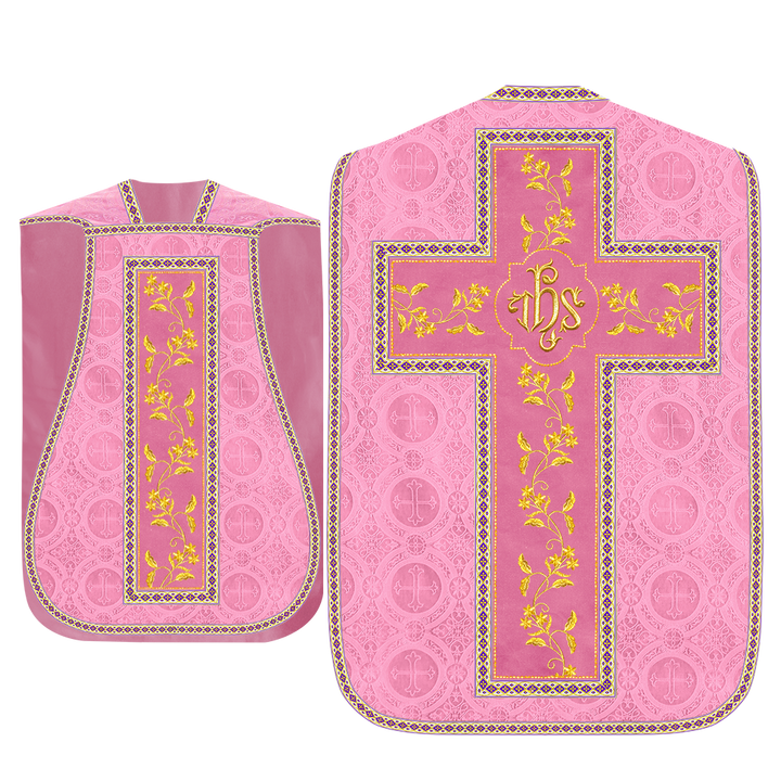 Roman Chasuble Vestment With Floral Design and Trims