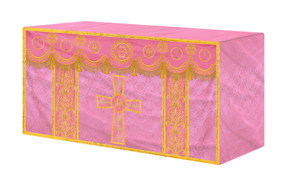 Traditional Altar Cloth Adorned with Embroidered Trims and Motif