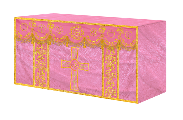 Traditional Altar Cloth Adorned with Embroidered Trims and Motif