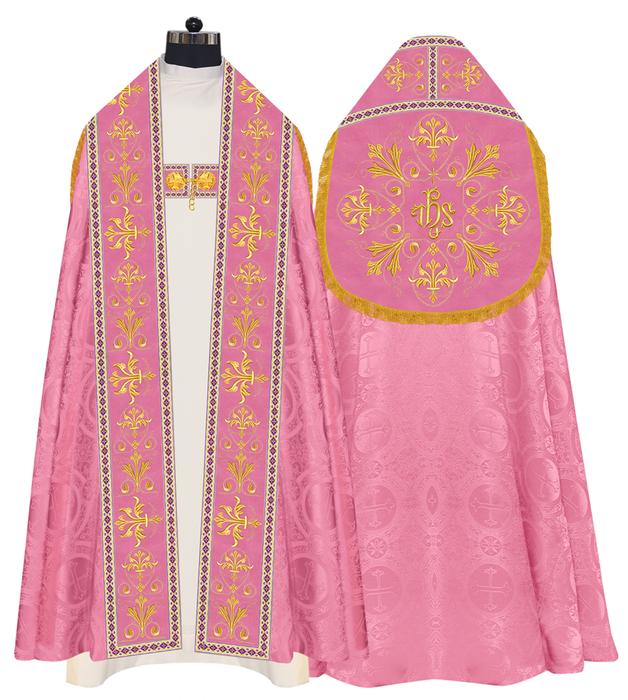 Embroidered Roman Cope Vestment with Braided Trims