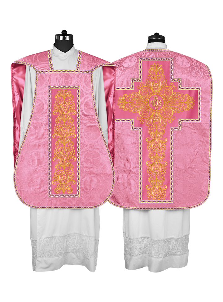 Roman Chasuble Vestment enriched With Coloured Braids and Trims