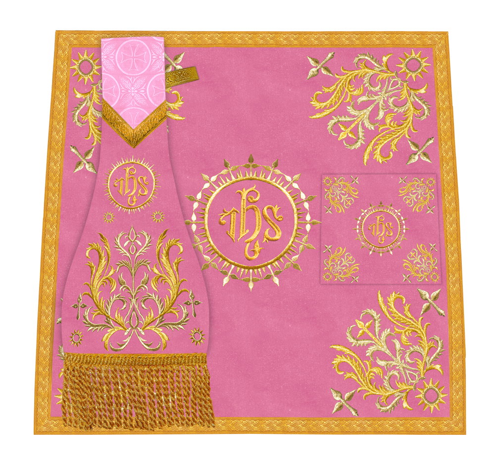 Traditional Altar Table Cloth with Ornate Motif and Embroidered Trims