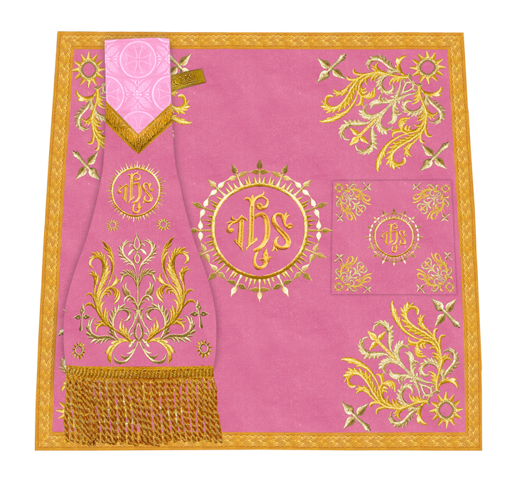 Traditional Altar Table Cloth with Ornate Motif and Embroidered Trims
