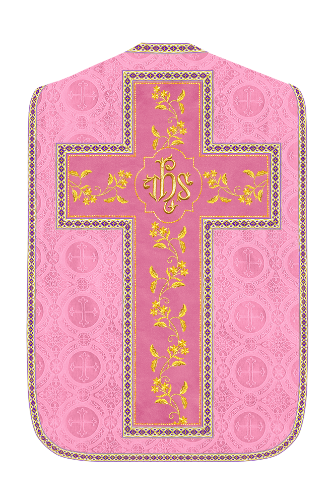 Roman Chasuble Vestment With Floral Design and Trims