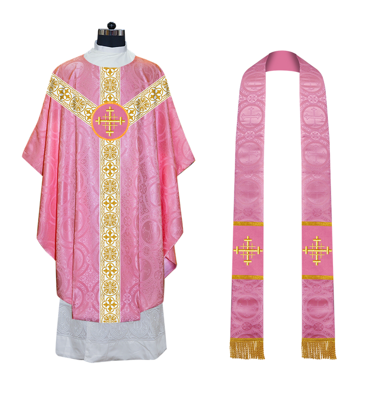 Gothic Chasuble Vestment with Motif and White Orphrey