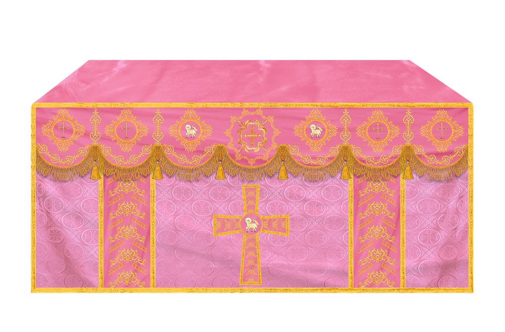 Embroidered Altar Cloth with Spiritual Motif and Braided Trims