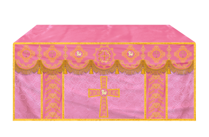 Embroidered Altar Cloth with Spiritual Motif and Braided Trims