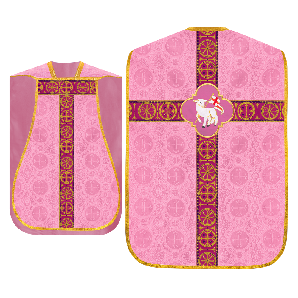 Roman Chasuble Vestment with Spiritual Motif and Ornate Braids