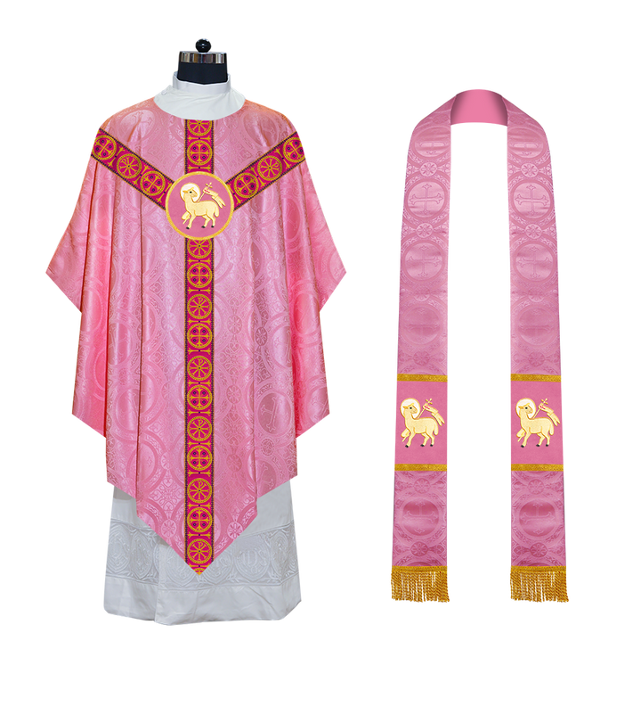 Liturgical Pugin Chasuble with Woven Designer Braided Orphrey