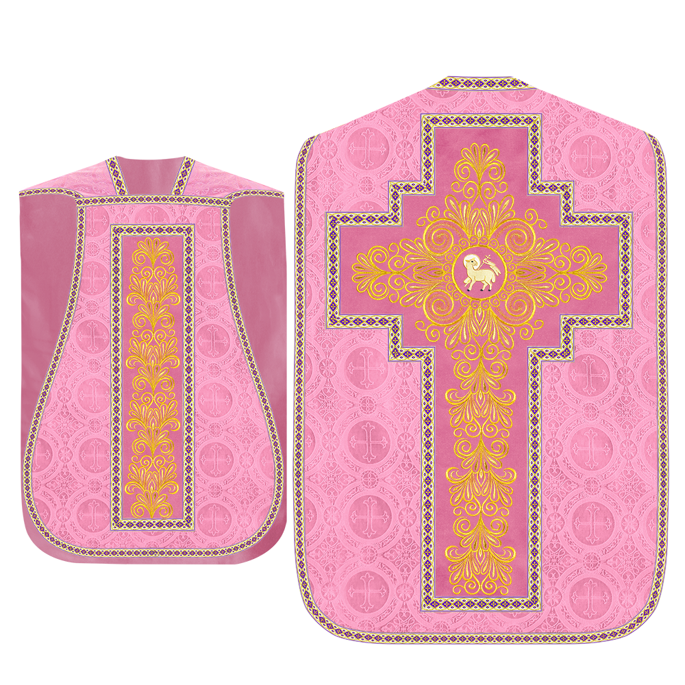 Roman Chasuble Vestment enriched With Coloured Braids and Trims