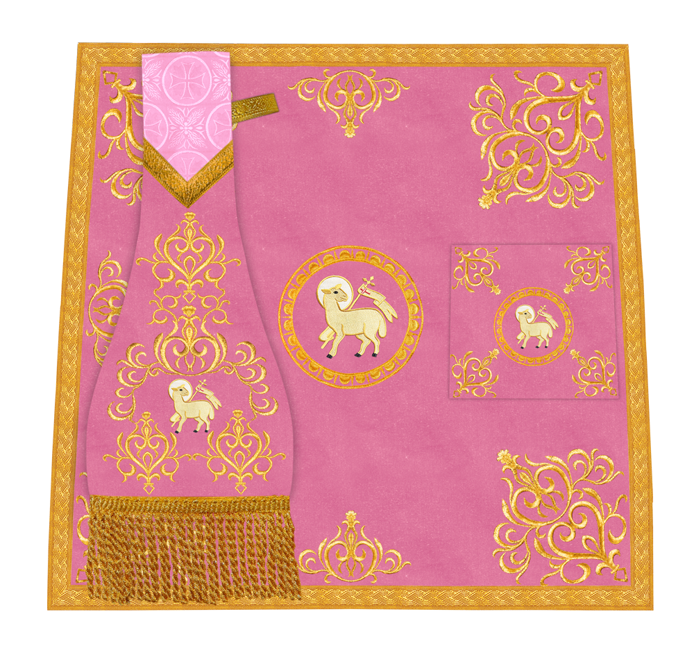 Embroidered Altar Cloth with Spiritual Motif and Braided Trims