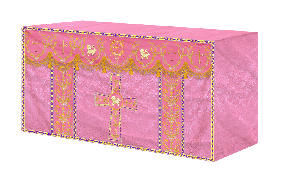 Altar Table Cloth with Fine Embroidered Trims & Spiritual Motifs