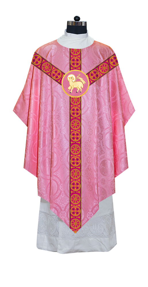 Liturgical Pugin Chasuble with Woven Designer Braided Orphrey