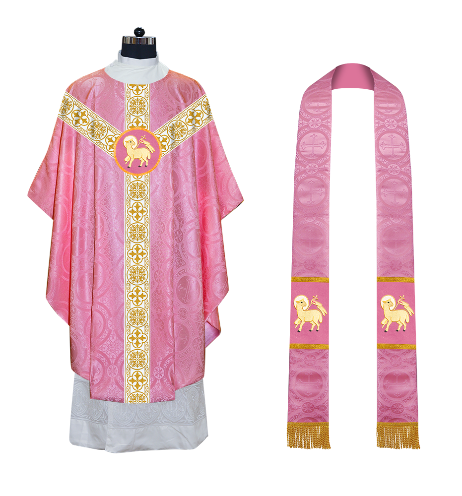 Gothic Chasuble Vestment with Motif and White Orphrey