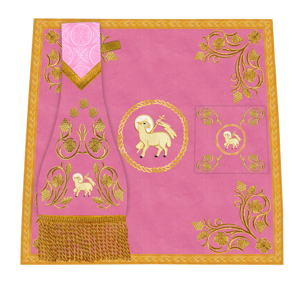 Embroidered Catholic Altar Cloth with Golden Braids