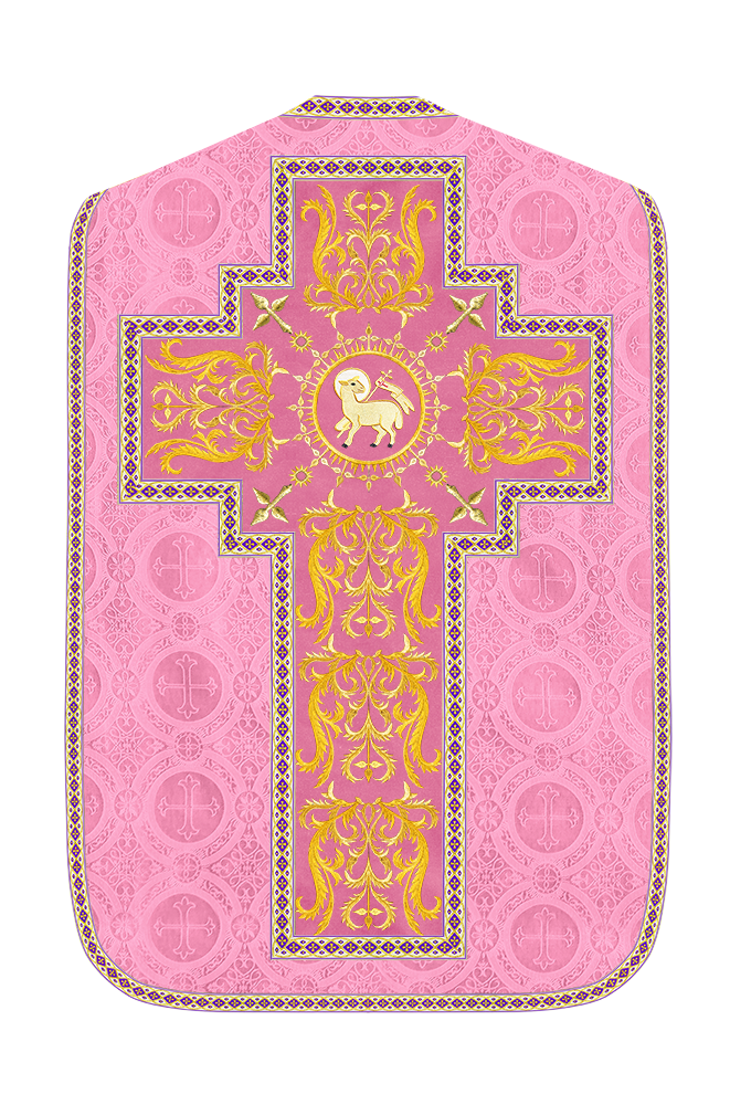 Liturgical Roman Chasuble Vestment With Spiritual Motifs and Trims