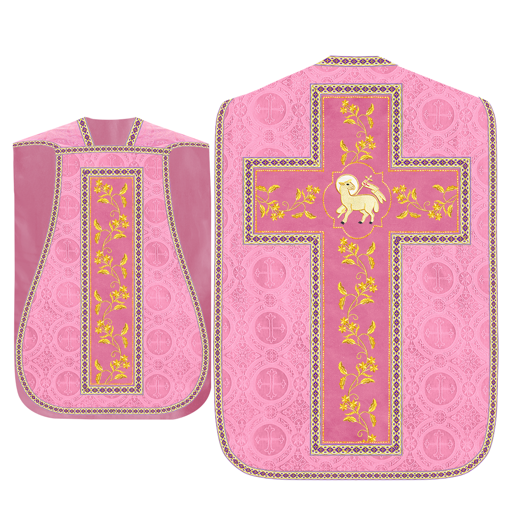 Roman Chasuble Vestment With Floral Design and Trims