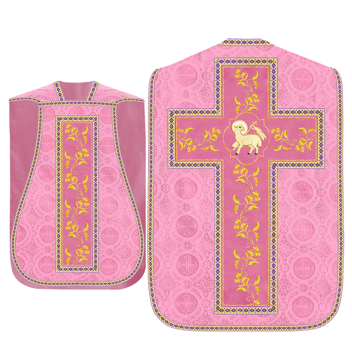 Roman Chasuble Vestment With Floral Design and Trims