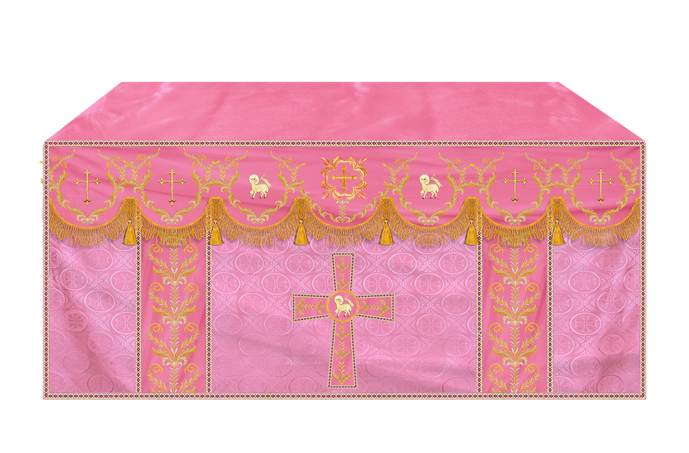 Altar Table Cloth with Fine Embroidered Trims & Spiritual Motifs