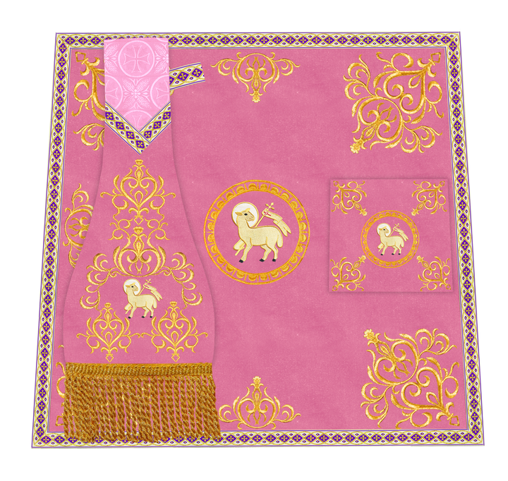 Embroidered Altar Cloth with Spiritual Motif and Braided Trims