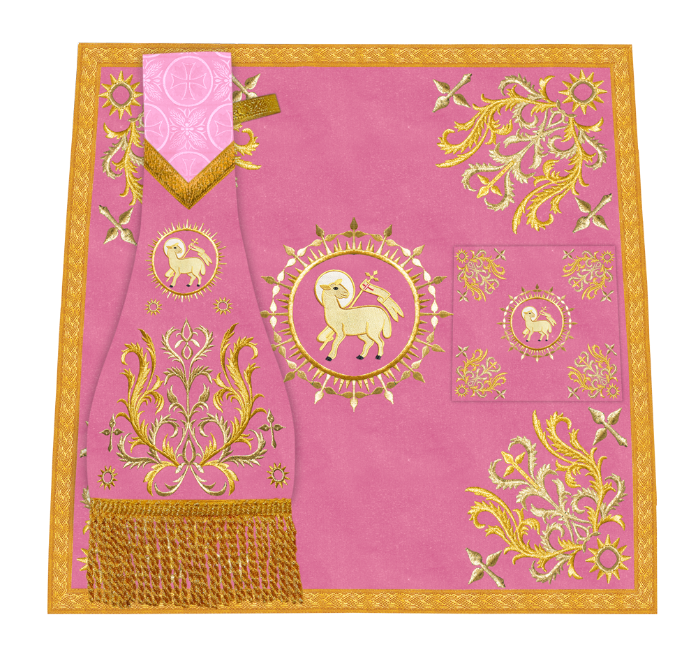 Traditional Altar Table Cloth with Ornate Motif and Embroidered Trims