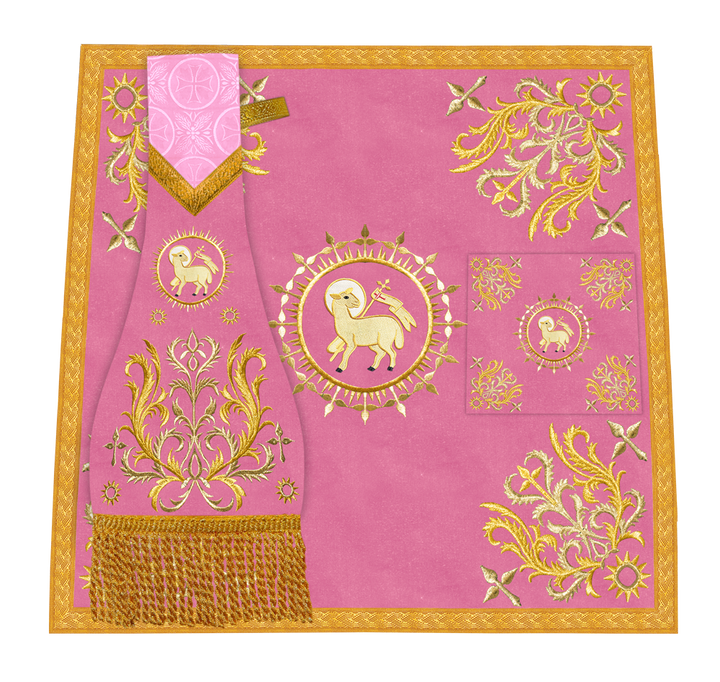 Traditional Altar Table Cloth with Ornate Motif and Embroidered Trims