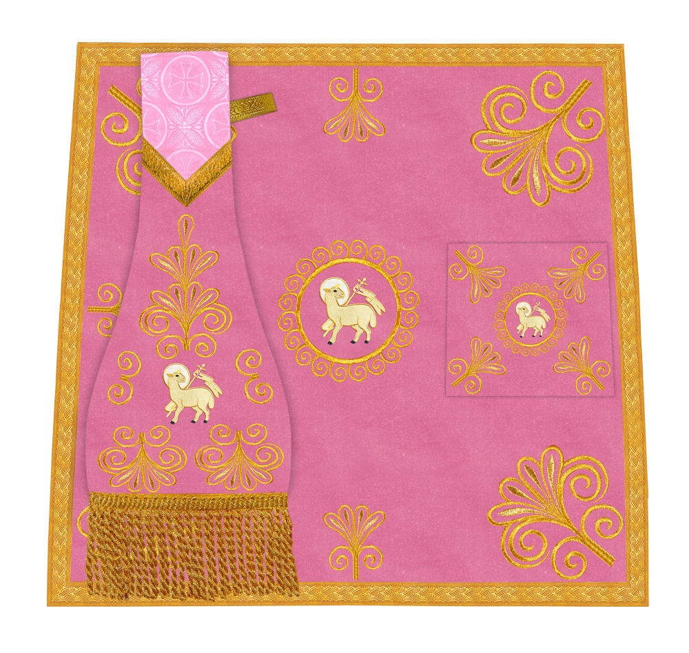 Traditional Altar Cloth Adorned with Embroidered Trims and Motif