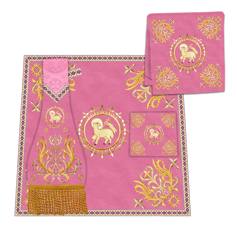 Liturgical Roman Chasuble Vestment With Spiritual Motifs and Trims