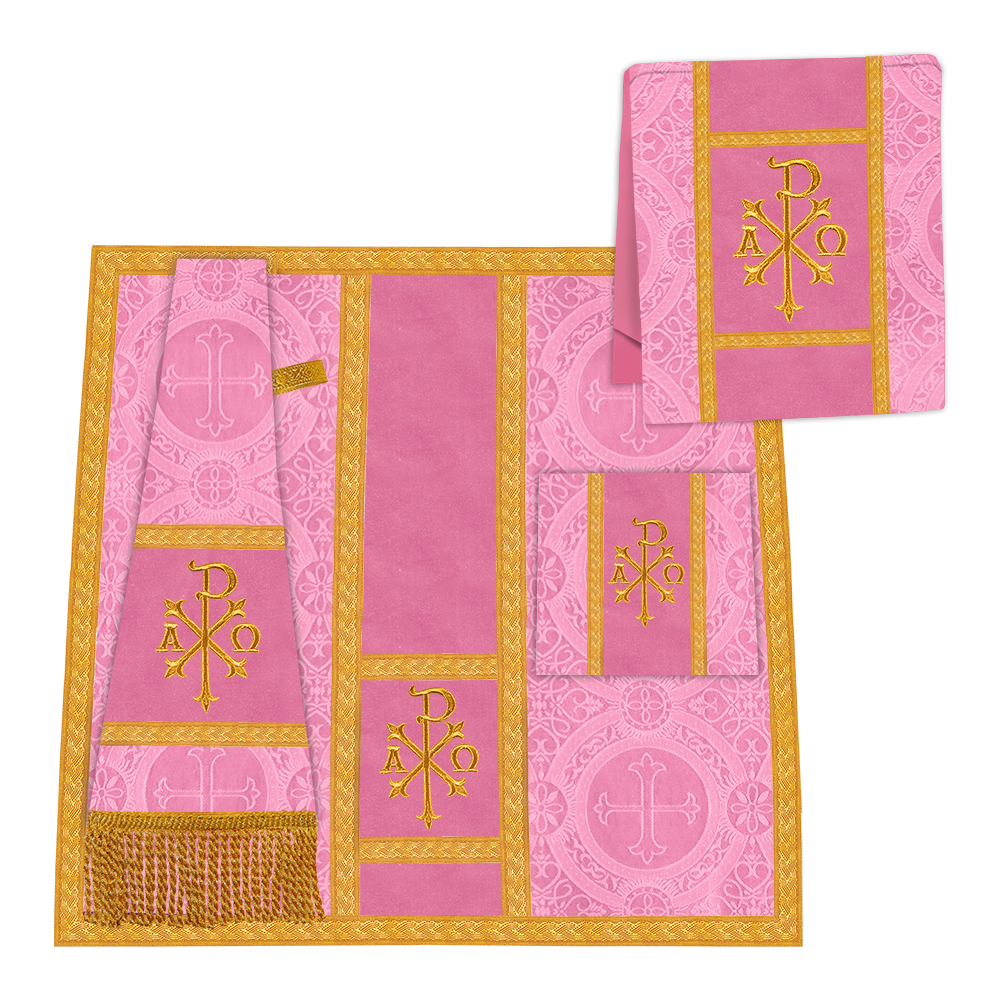 Gothic Chasuble Vestment with Embroidered Motif and Orphrey