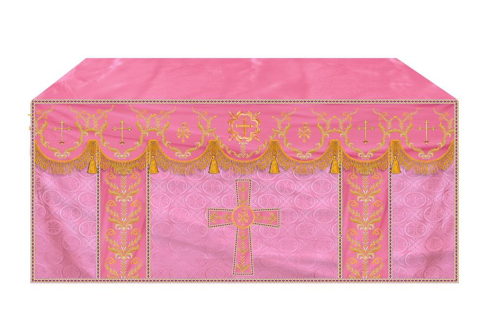 Altar Table Cloth with Fine Embroidered Trims & Spiritual Motifs