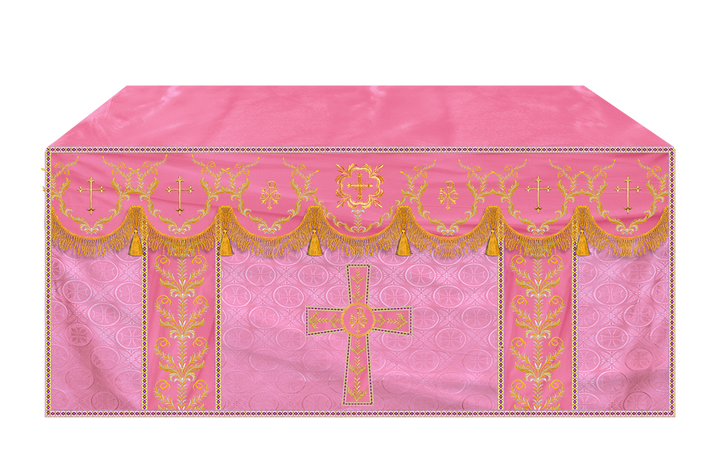 Altar Table Cloth with Fine Embroidered Trims & Spiritual Motifs