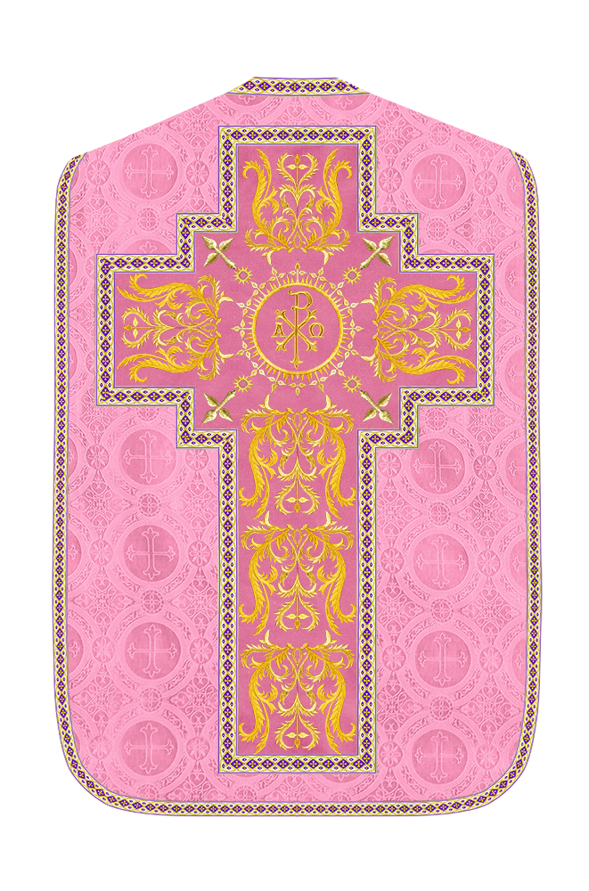 Liturgical Roman Chasuble Vestment With Spiritual Motifs and Trims