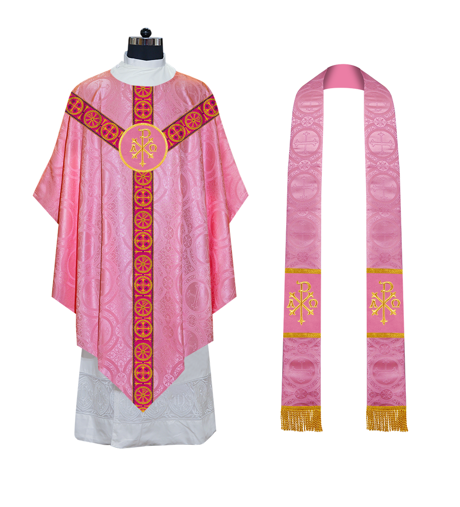 Liturgical Pugin Chasuble with Woven Designer Braided Orphrey