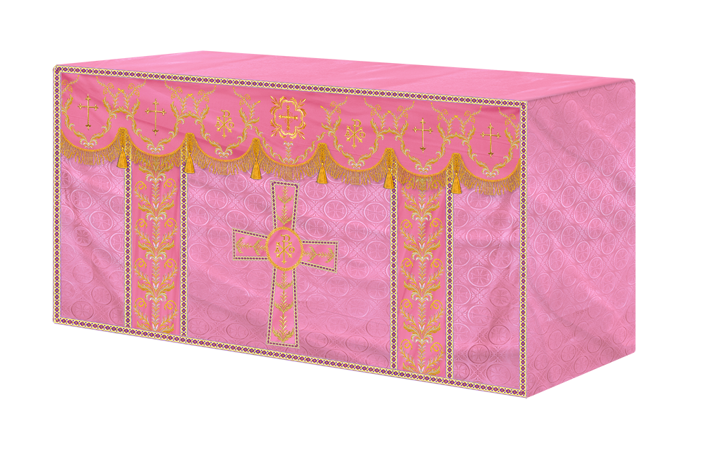 Altar Table Cloth with Fine Embroidered Trims & Spiritual Motifs
