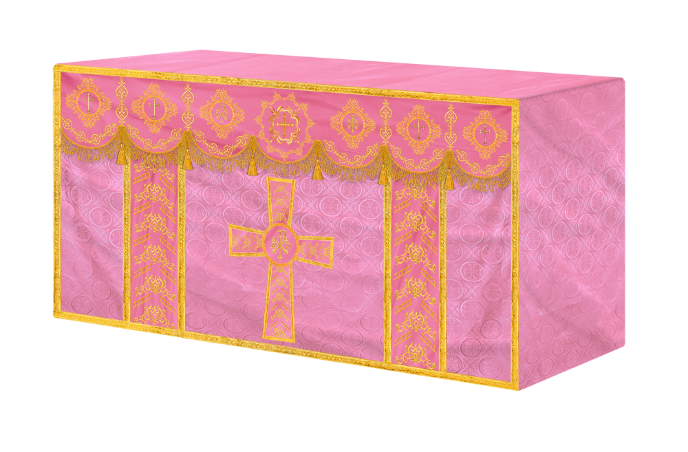 Embroidered Altar Cloth with Spiritual Motif and Braided Trims