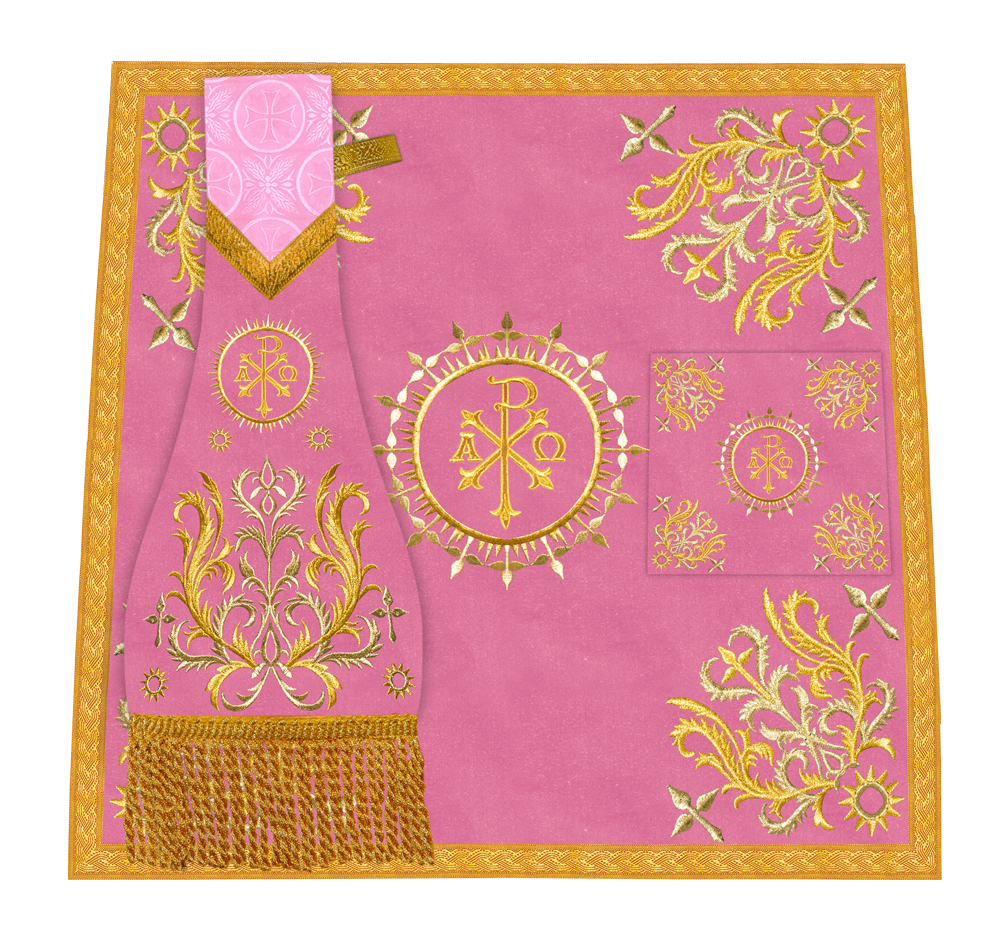 Traditional Altar Table Cloth with Ornate Motif and Embroidered Trims