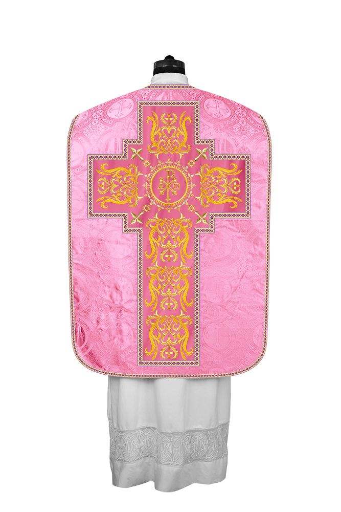 Liturgical Roman Chasuble Vestment With Spiritual Motifs and Trims