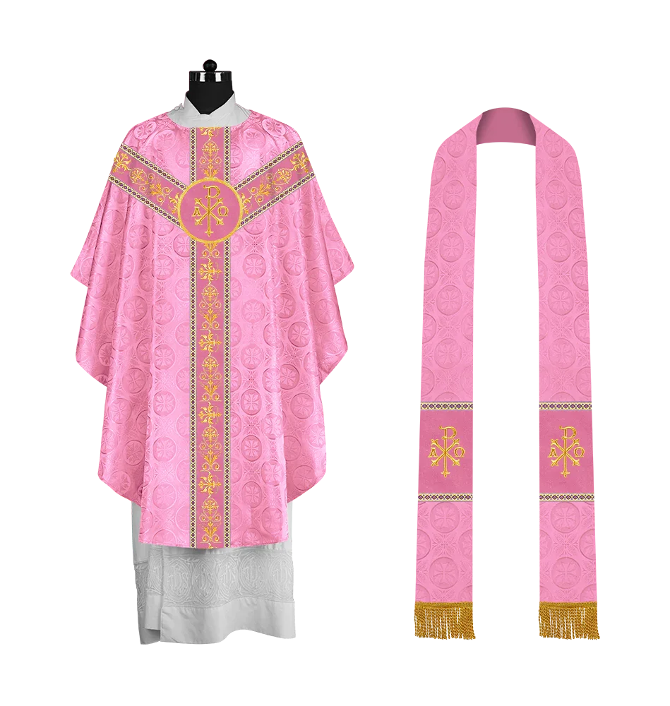 Elegant Gothic Chasuble with Embroidered Motif & Y-type Orphrey
