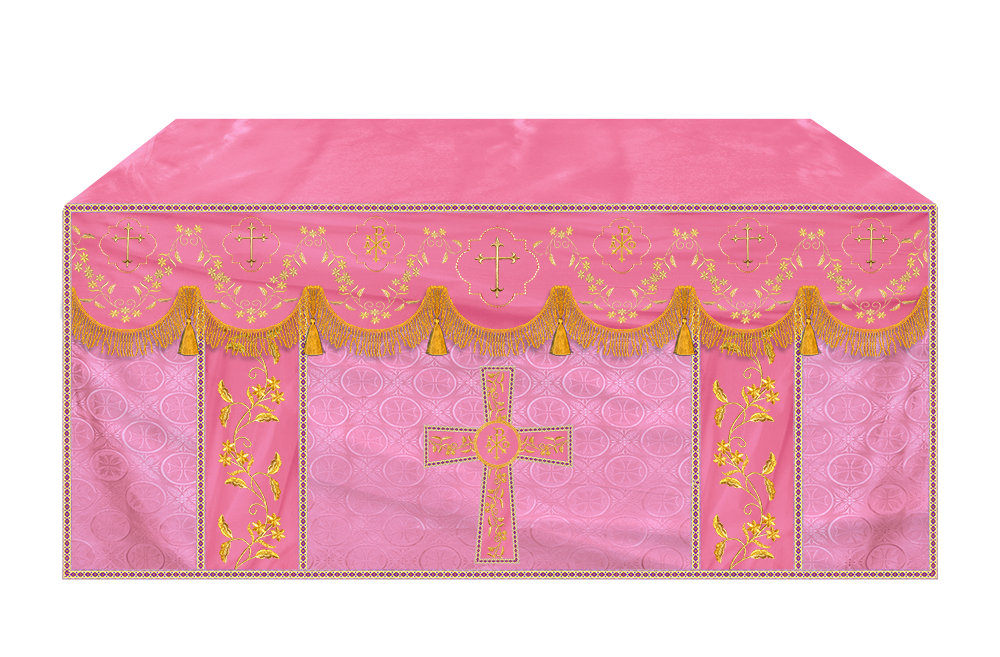 Elegant Embroidered Altar Cloth with Decorative Trim