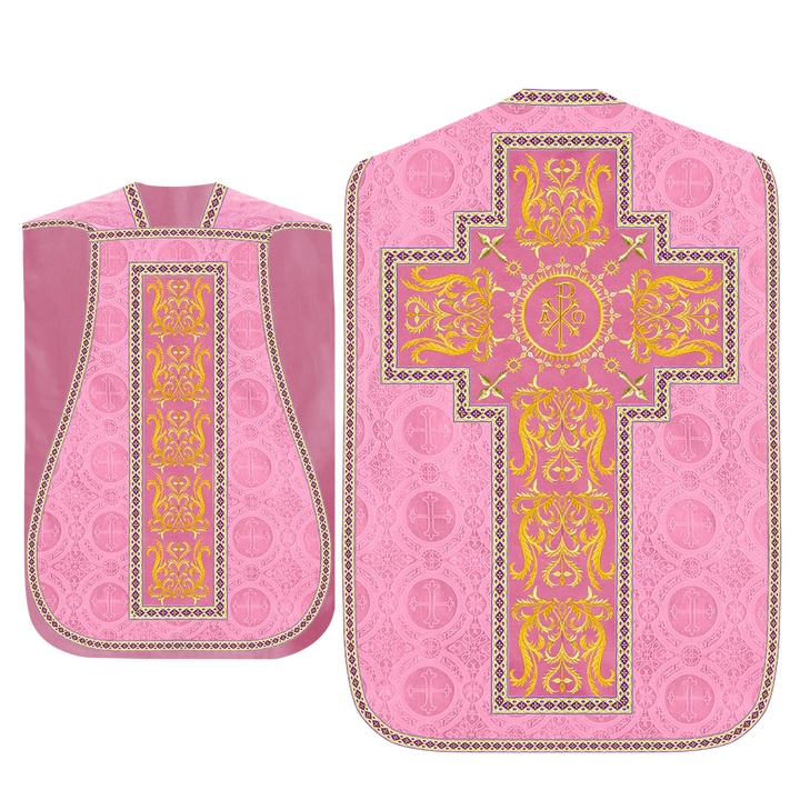 Liturgical Roman Chasuble Vestment With Spiritual Motifs and Trims