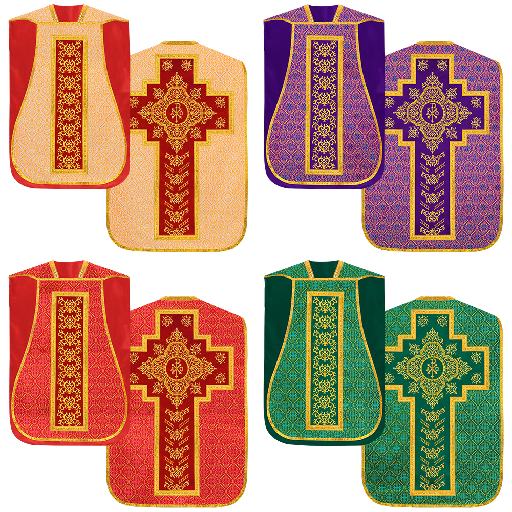 Set of four Roman Chasuble with stole