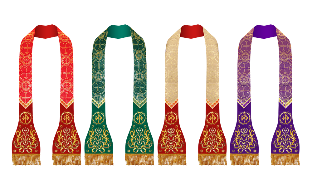 Set of Four Spiritual Roman Stole with Embroidered Motif and trims