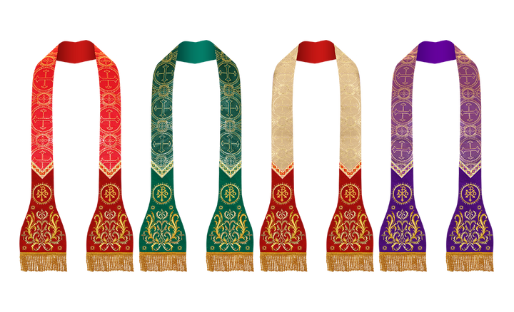 Set of Four Spiritual Roman Stole with Embroidered Motif and trims