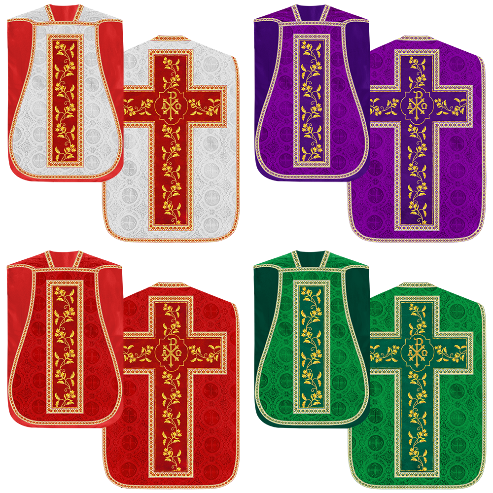 Set of Four Floral Embroidery Roman Chasuble