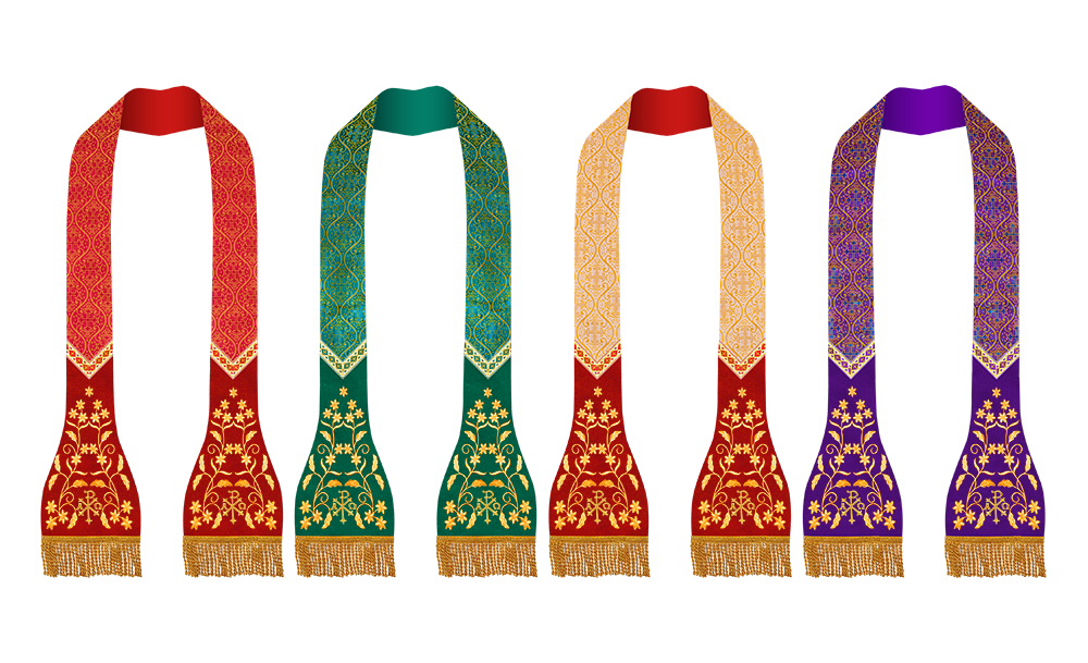 Set of Four Floral Embroidered Roman Stole with Motif